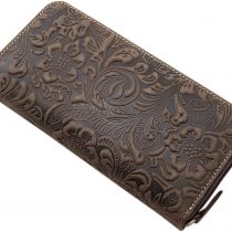 Large Leather Women´s Purse with Beautiful Liana Pattern with Zipper with RFID & NFC Blocking (Brown)