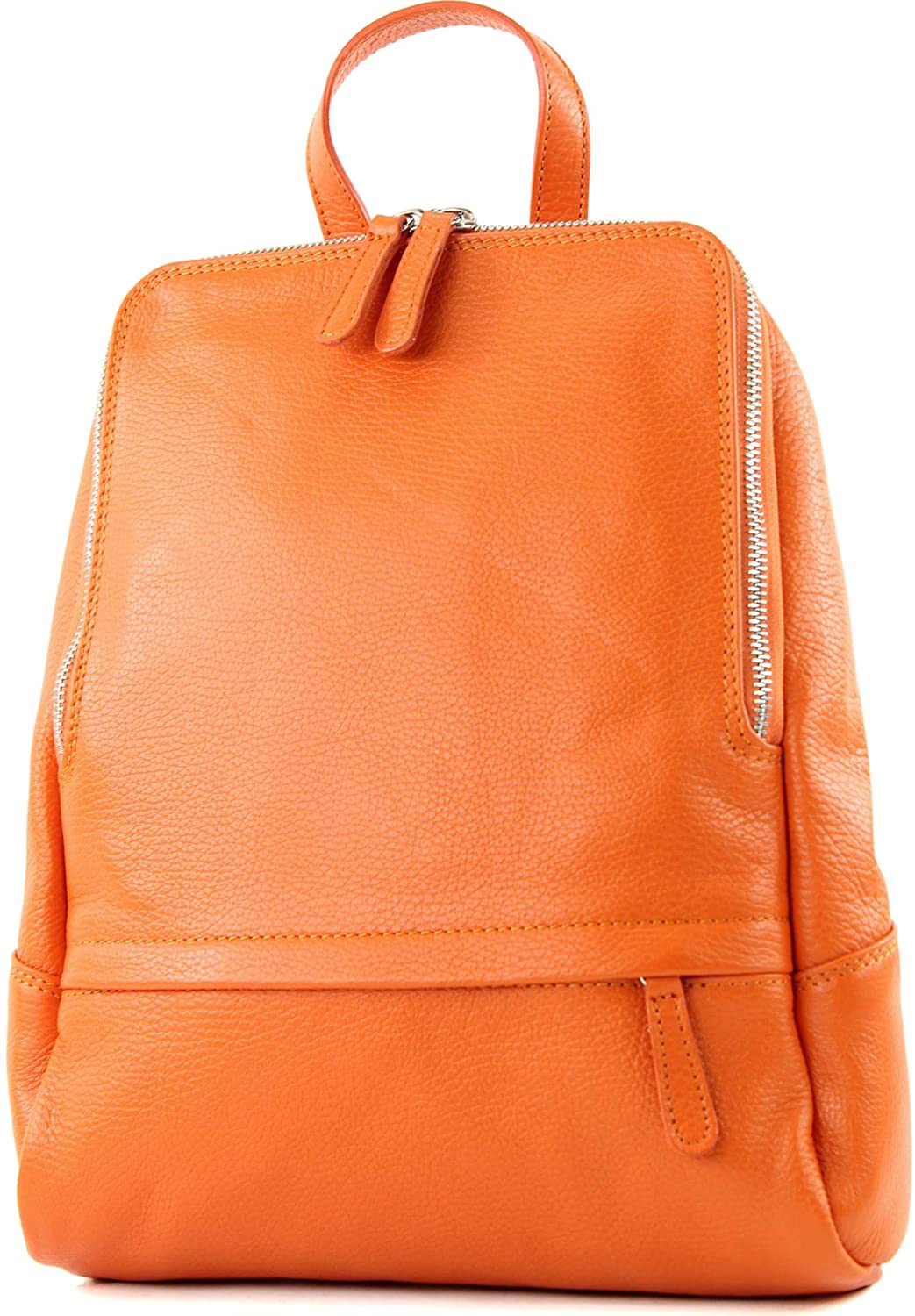 modamoda de - ital. Leather Backpack Ladies Backpack Rucksack Bag Citybag Leather T138, Colour:orange