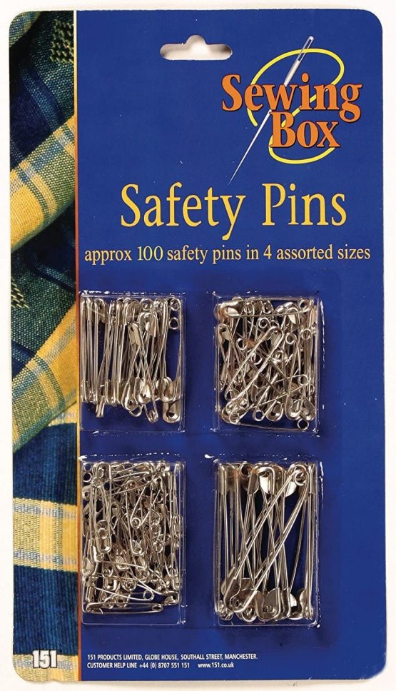 Assorted Safety Pins Small Medium Large Chrome Silver Metal