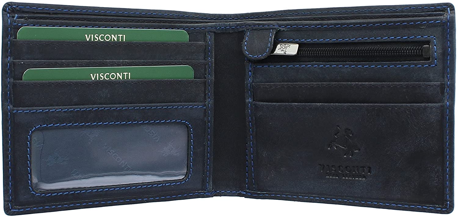 VISCONTI Hunter Oiled Leather Shield Wallet 707 Oil Blue RFID
