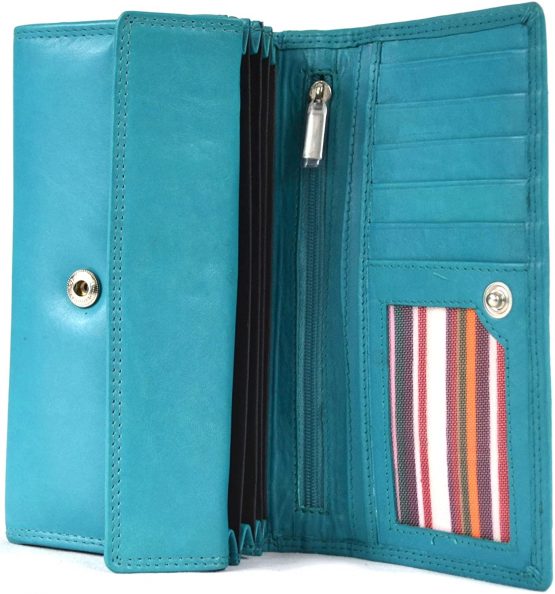 Ladies Soft Real Nappa Leather Long Flap-over Purse with Inner Flap pockets (Lilac/Dark Brown/Mid Brown/Navy/Turquoise/Black) - Image 3