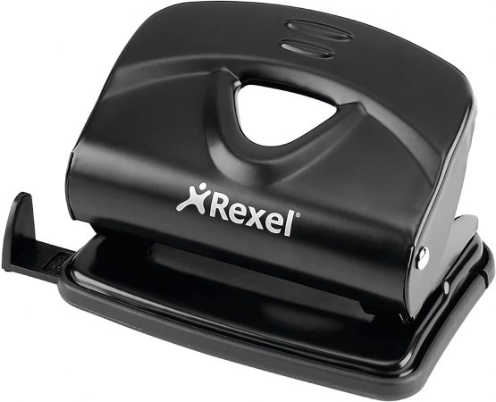 Rexel Value 220 2 Hole Punch, 20 Sheet Capacity, Adjustable Guide Bar, Metal, Black, 2100762