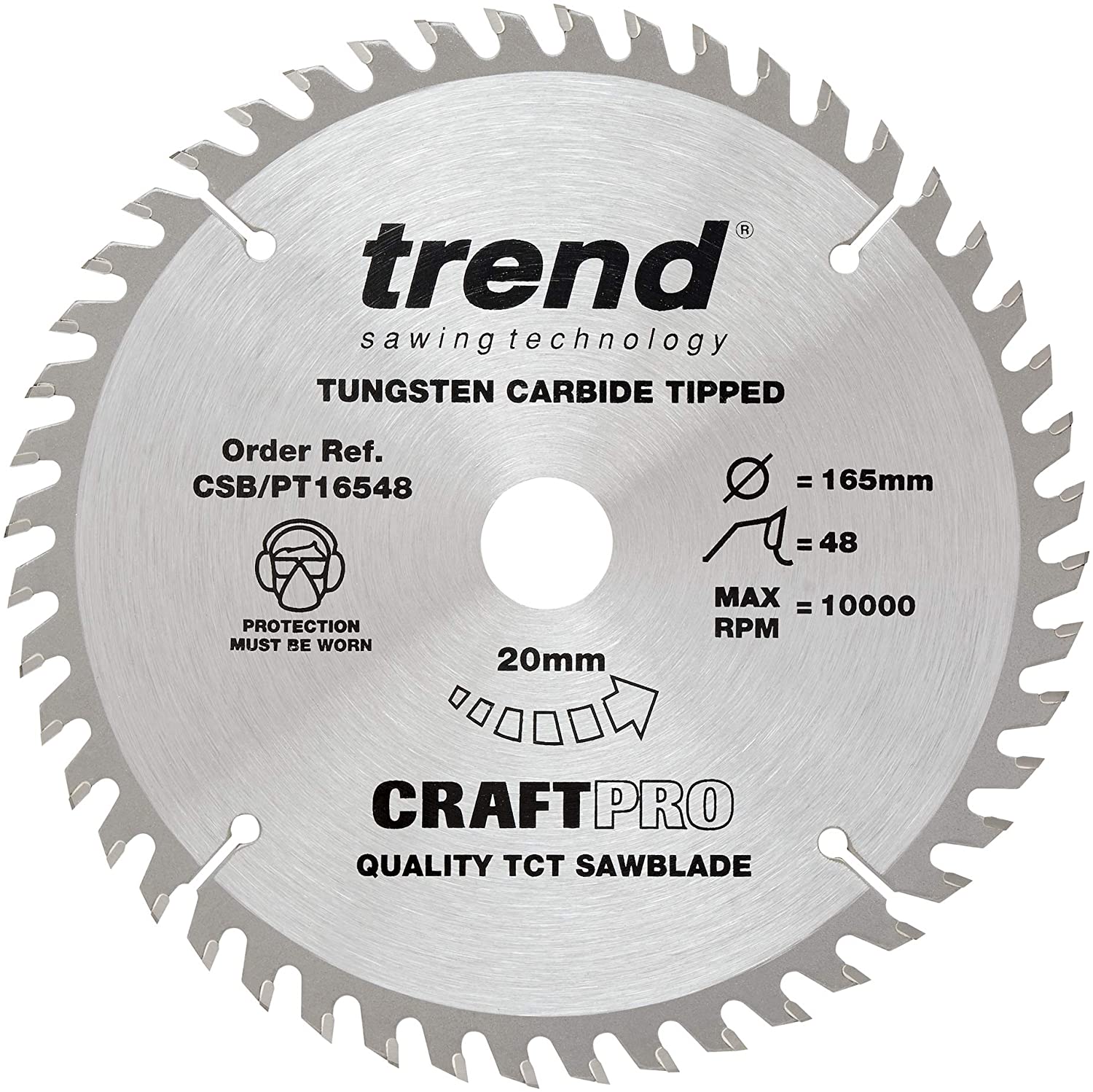 Trend CRAFTPRO Panel Trimming Plunge Saw Blade 165mm 48T 20mm, Silver, 165mm, 1 Pack