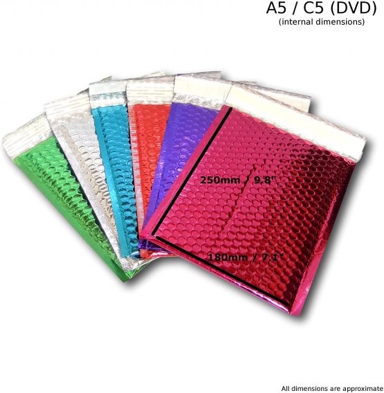 EPOSGEAR 10 Purple Shiny Metallic Foil Bubble Padded Bag Mailing Envelopes - Perfect for Marketing, Promotions or and Alternative to Gift wrap (A5 / C5 (DVD) - 250mm x 180mm) - Image 2