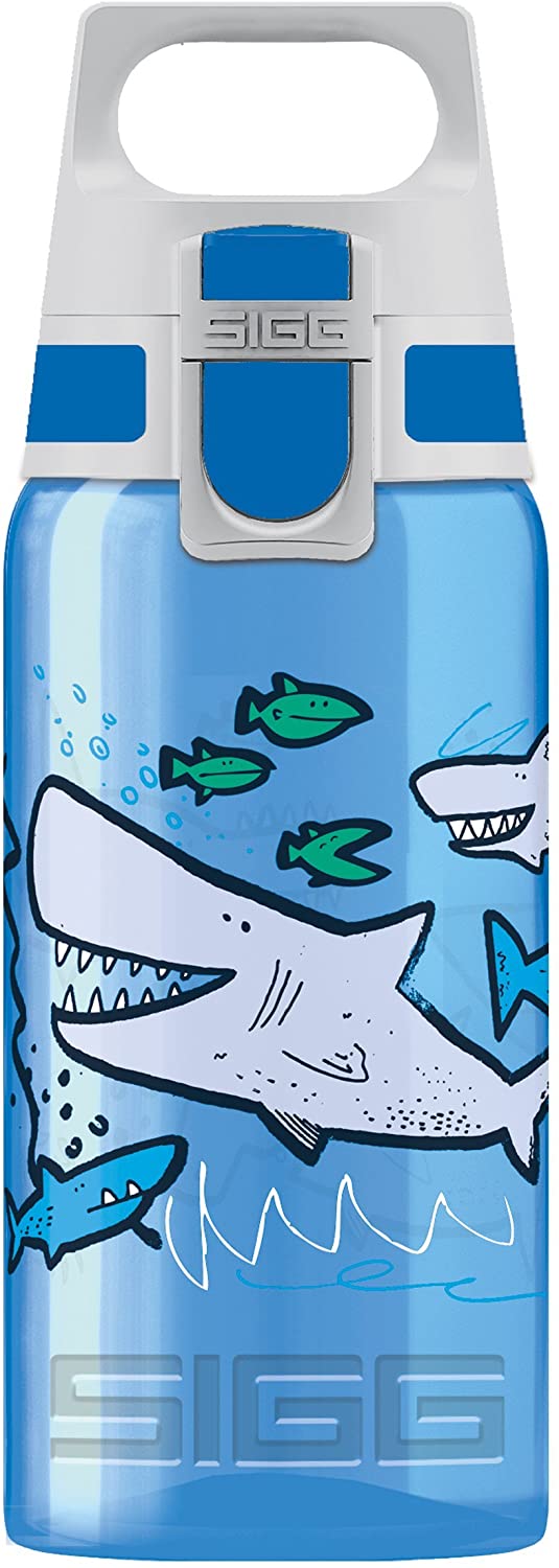Sigg, Sports Water Bottle For Kids, Viva One Sharkies, Suitable For Carbonated Drinks, Leakproof, Dishwasher Safe, BPA Free