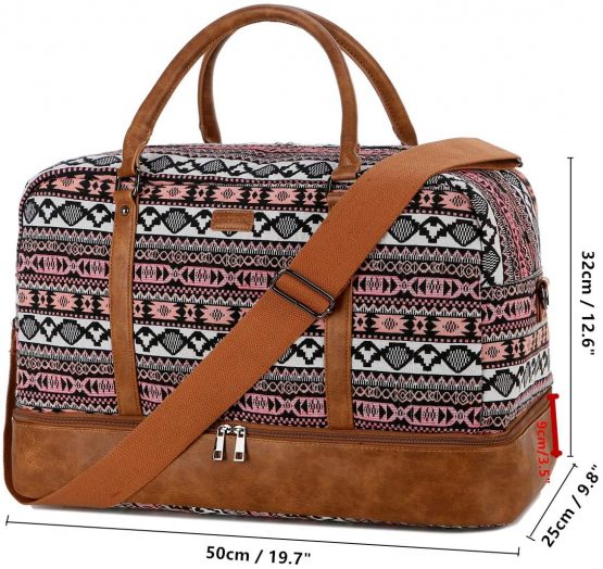 BAOSHA Women Holdalls Canvas Overnight Weekend Bag Travel Duffel Carry On Tote Bags Ladies Hand Luggage with Shoes Compartment HB-38 (Printing) - Image 2