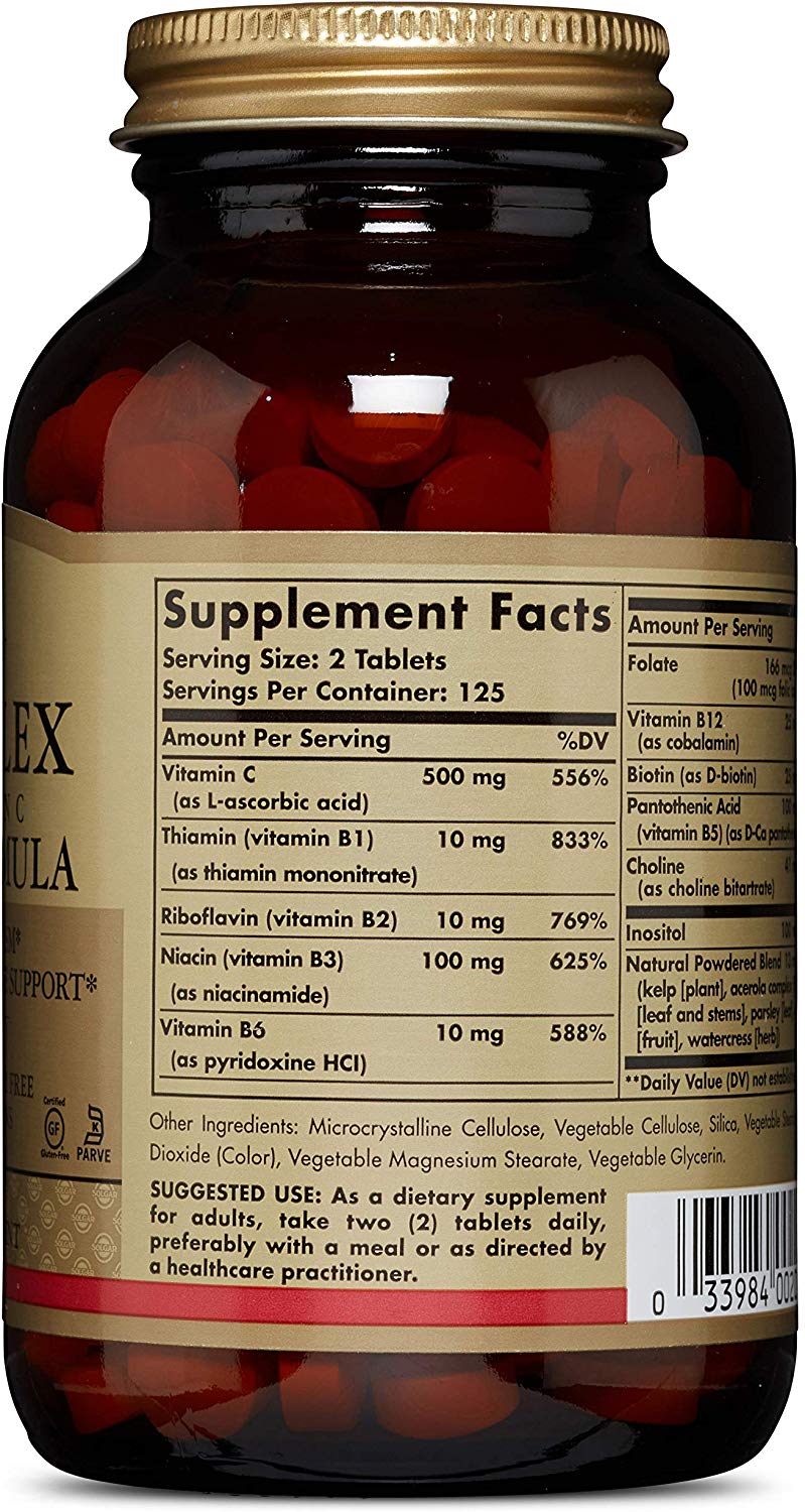 Solgar Vitamin B-Complex with Vitamin C Tablets, Pack of 250, High Strength B-Complex, Energy - Image 2