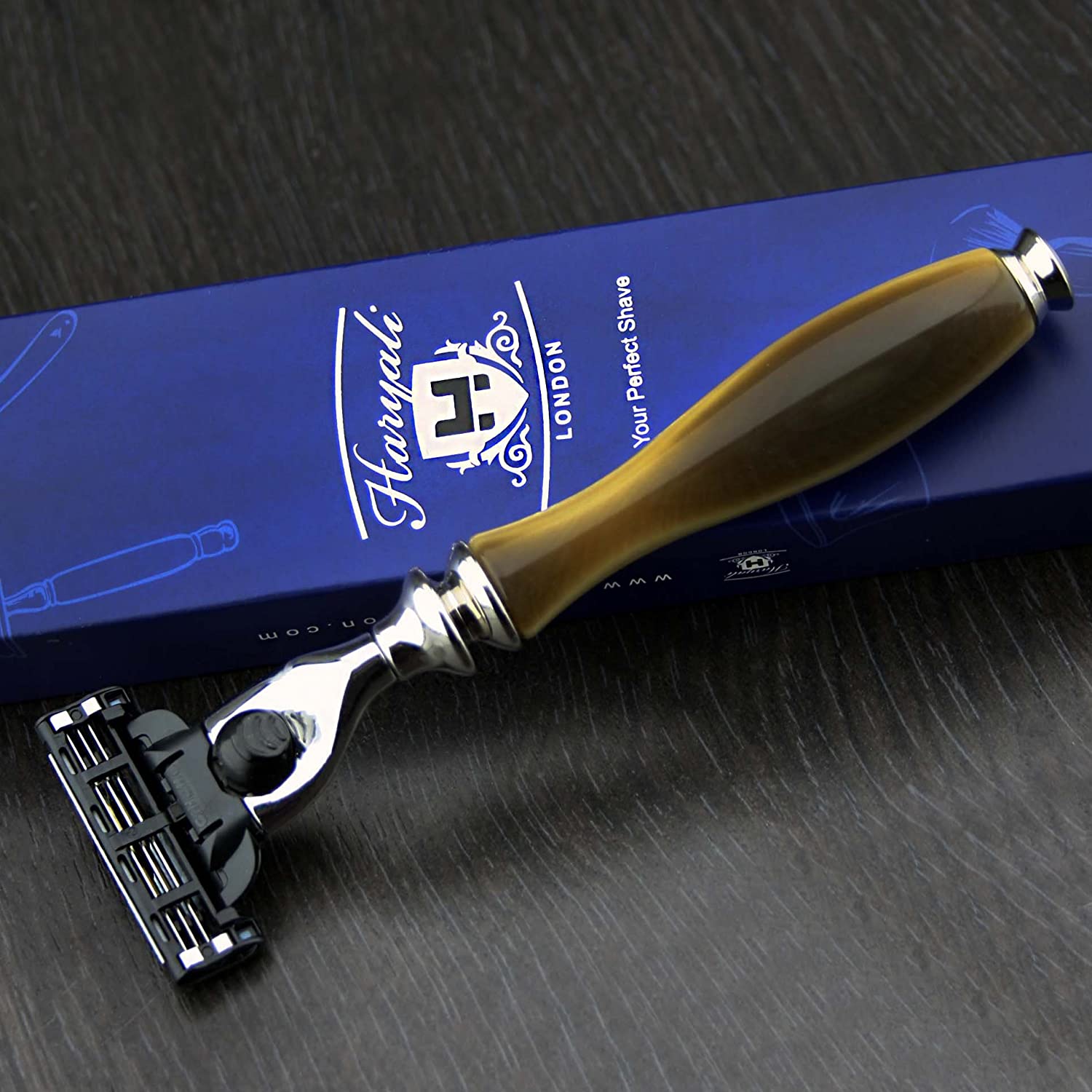 Men's Shaving Razor Triple Cartridge Compatible Razor Head with Horn Replica Handle, HORN IMITATION - Image 2