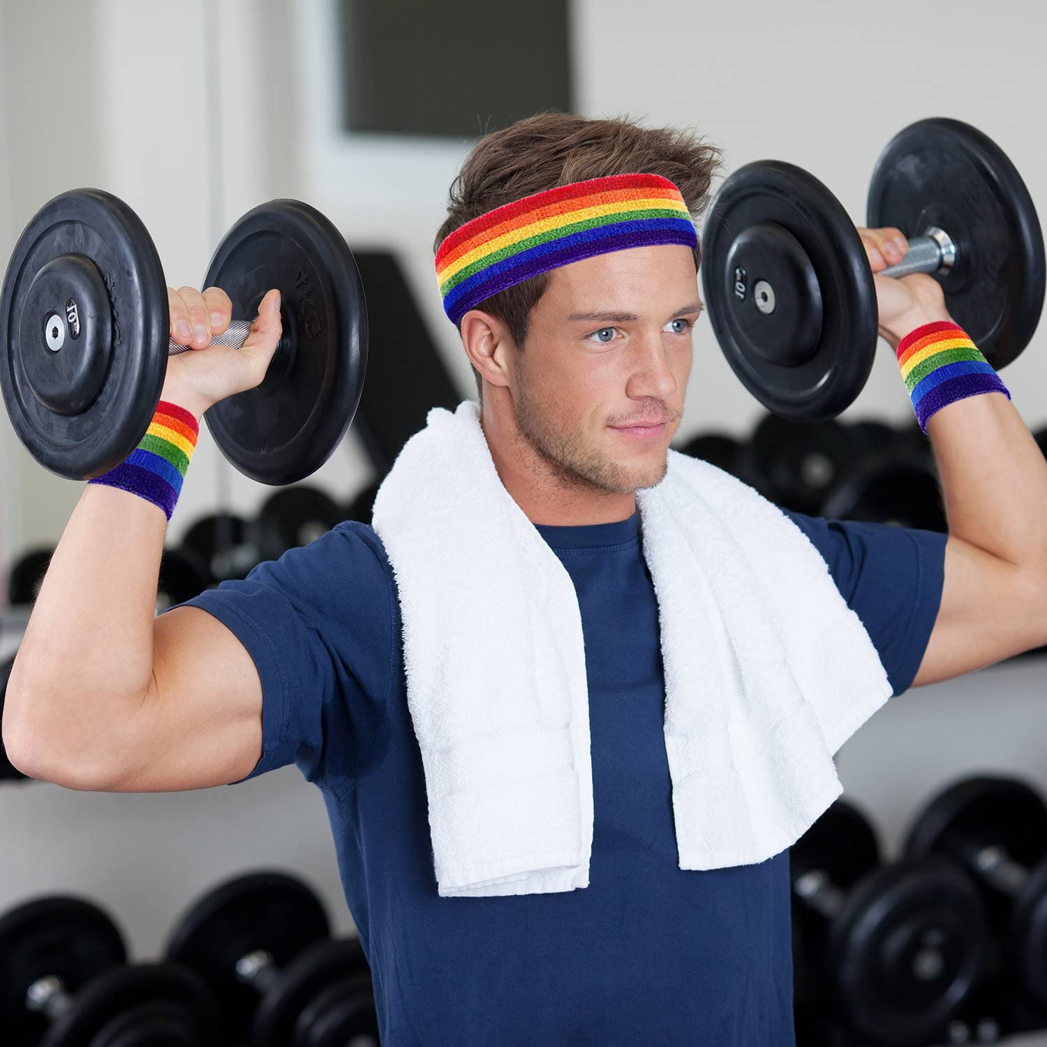 Bememo 12 Pieces Striped Sweatbands Set - Image 2