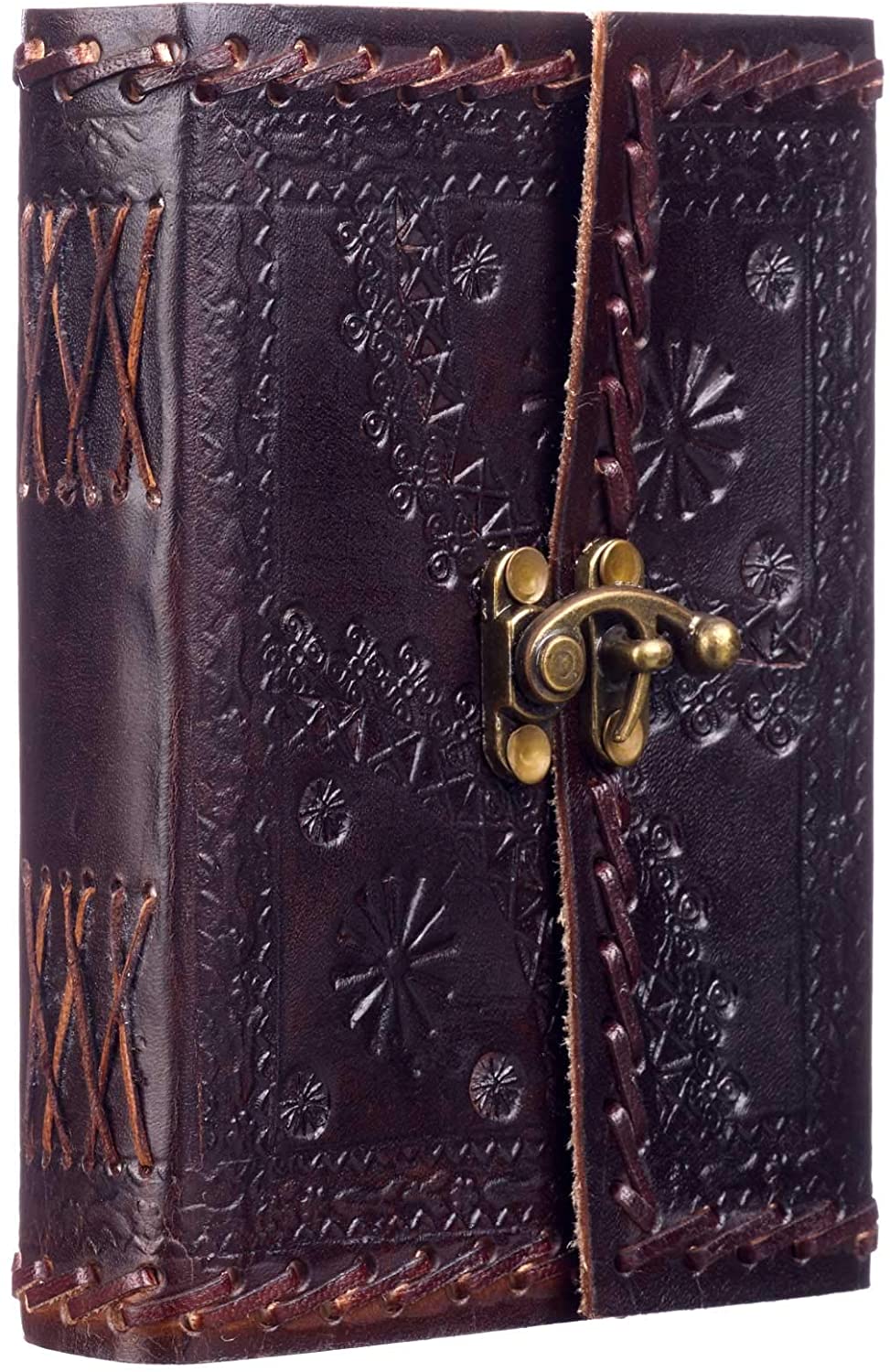 Stitched and Embossed Leather Journal with Clasp, brown - Image 2