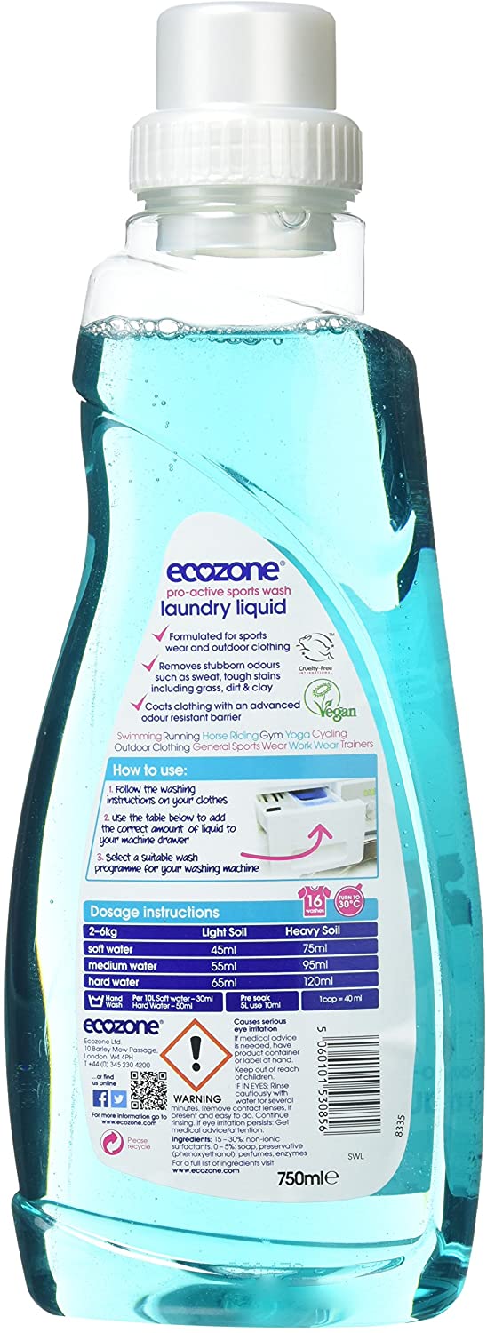 Ecozone Pro-Active Sports Wash, Ultra Concentrated Laundry Liquid Bio Detergent - Image 2