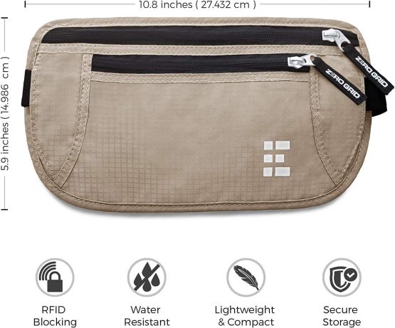 Zero Grid Money Belt w/RFID Blocking - Concealed Travel Wallet & Passport Holder, Ash - Image 2
