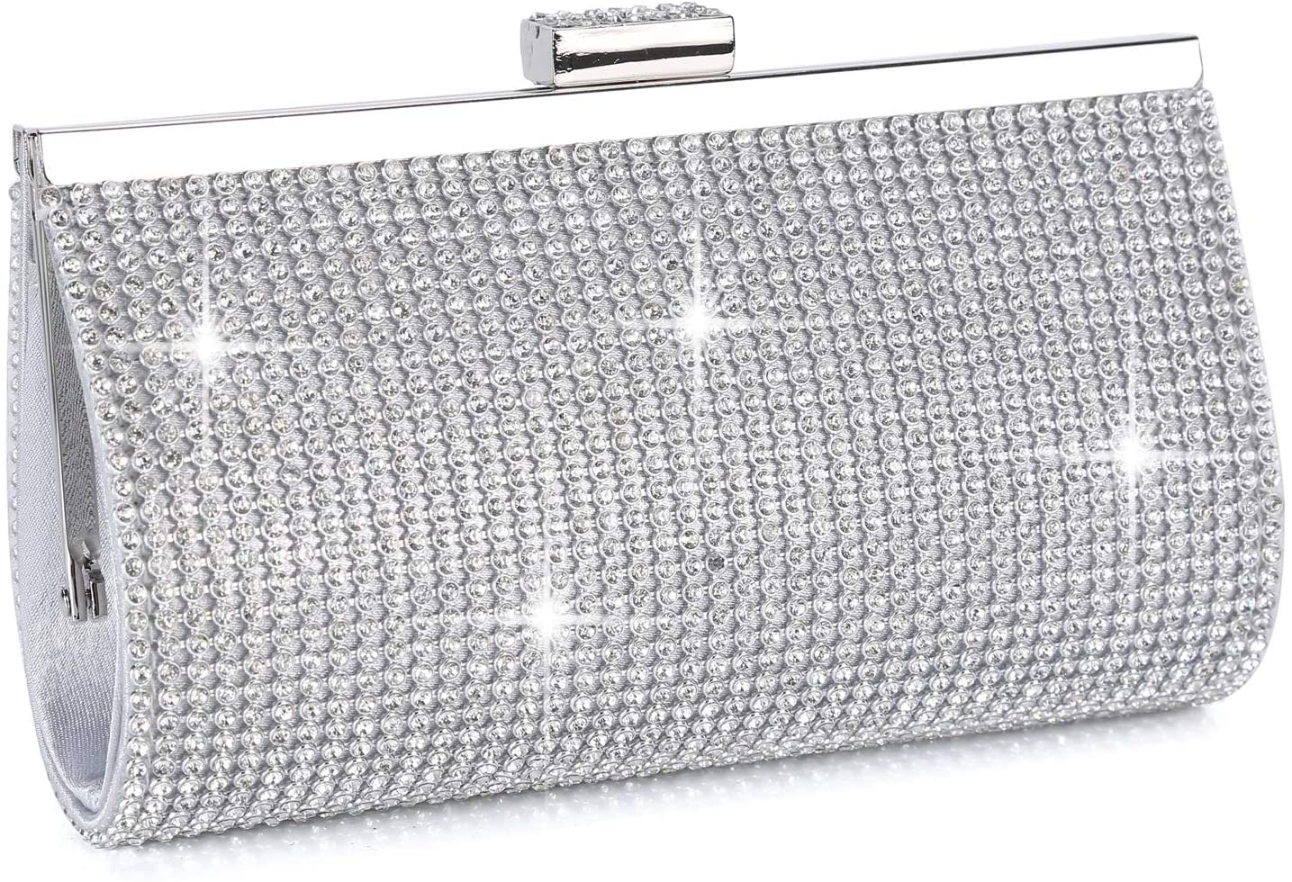 BAIGIO Silver Clutch Bag Evening Bags for Women Sparkly Rhinestone Glittering Diamond-like Handbags Shoulder Cross Body Bags for Bridal Wedding Party Prom (#A-Silver)