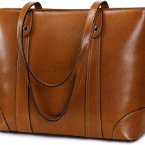 S-ZONE 15.6" Leather Laptop Bag for Women Shoulder Bag Large Work Tote with Padded Compartment