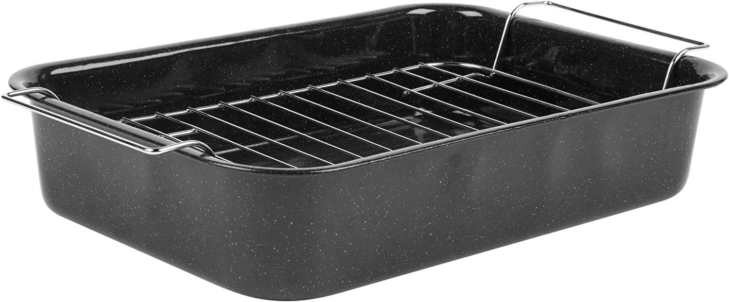 Russell Hobbs CW9161 Romano 34 cm Roaster, Vitreous Enamel Deep Baking Pan with Rack, Durable Steel Ovenware, Grilling Rack