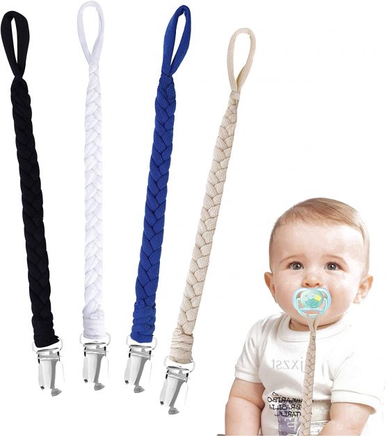 Pacifier Clips Cotton Teether Soother Chain Braided Dummy Clips for Baby Infant Toddler 4 Pack #2