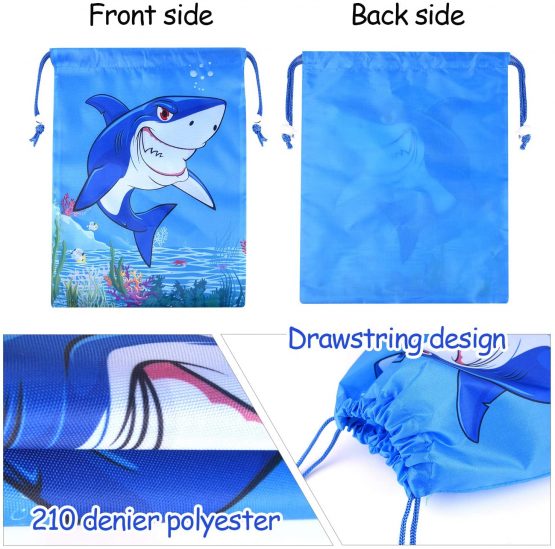 FEPITO 12 Pack Shark Party Favors Bags Shark Drawstring Bags Bulk Goodie Bags - Image 3