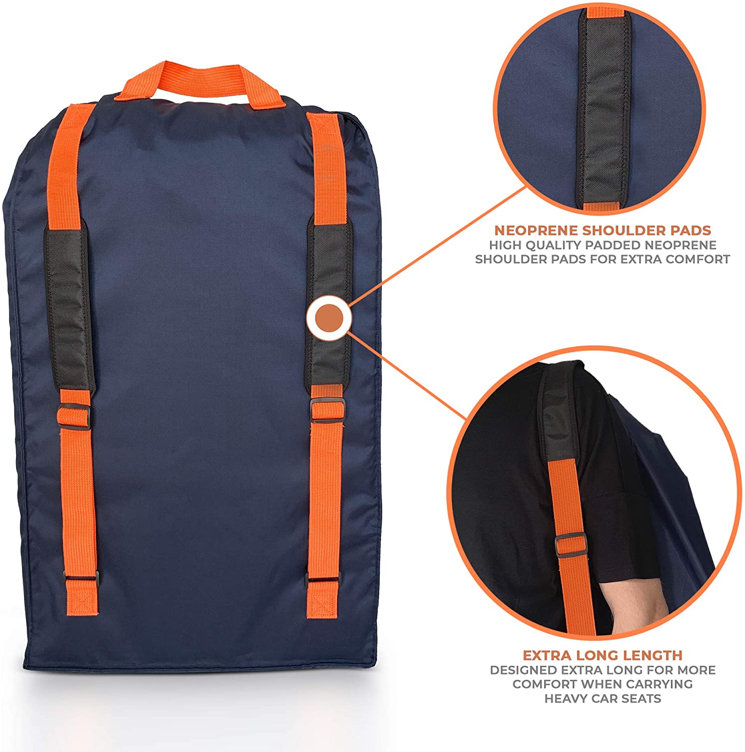 Huckaboo Car Seat Travel Bag - Strong Non Rip Nylon Car Seat Bag for Child Seats Navy, Navy Blue, 80x45x45 cm (Pack of 1) - Image 3
