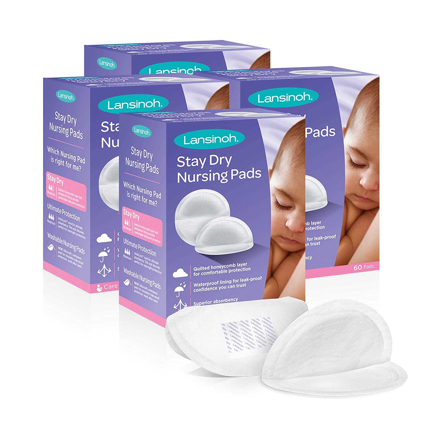 Lansinoh Nursing Pads, 4 Packs of 60 (240 count) Stay Dry Disposable Breast Pads