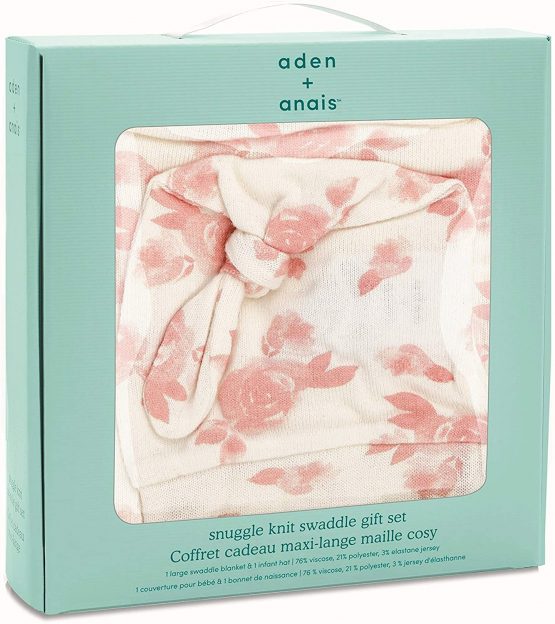 Aden + Anais Snuggle Knit Baby Swaddle Blanket and Infant Hat Set, Super Soft and Stretchy, Newborn Baby Girl and Boy Gifts, Rosettes - Image 2