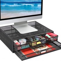 HUANUO Monitor Stand with 2 Storage Drawers - Metal Mesh Desk Organisers, Support Laptop, Notebook, PC, Monitor, Printer, Scanner up to 15 KG