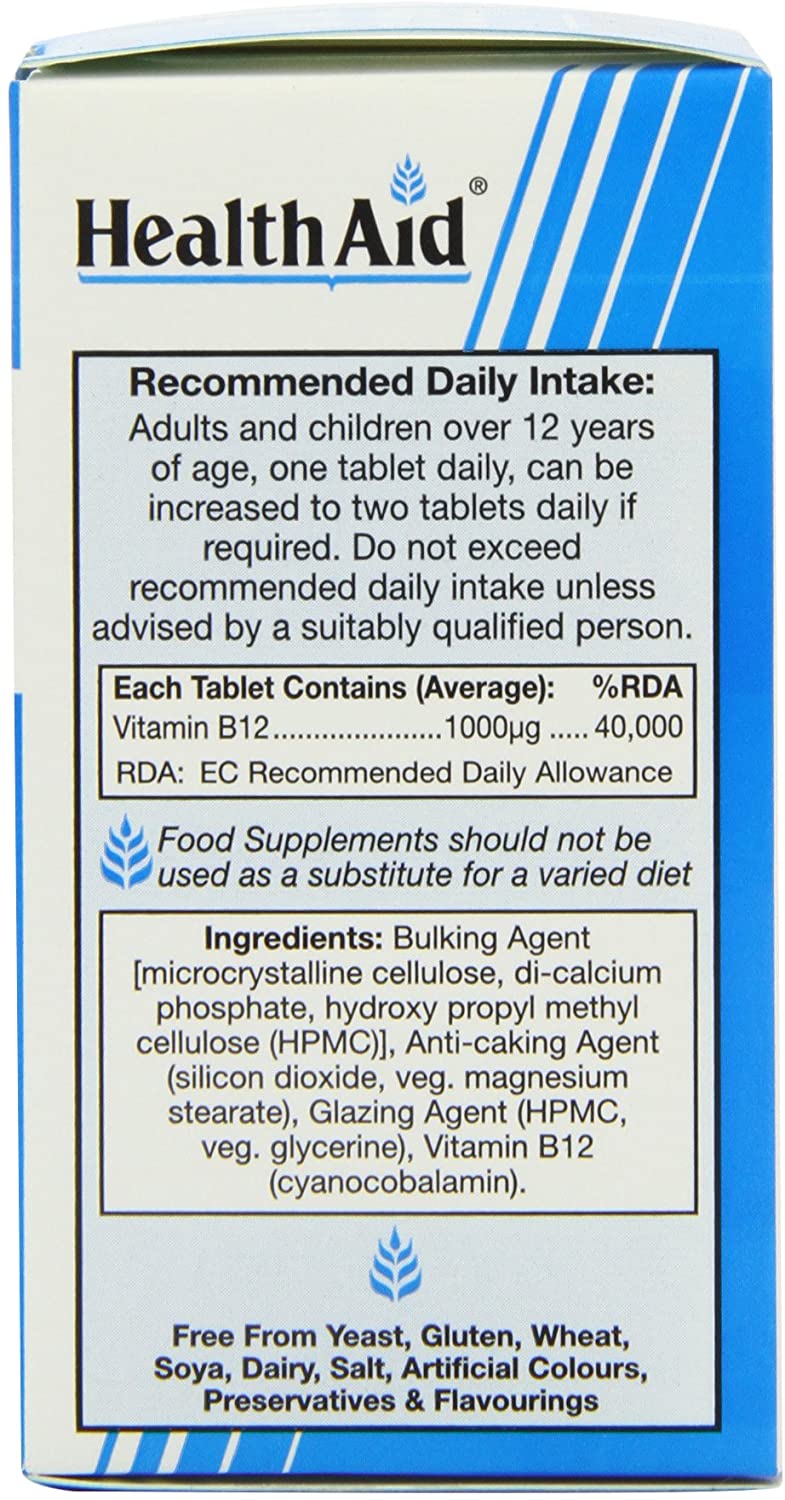 HealthAid Vitamin B12 (Cyanocobalamin) 1000ug - Prolong Release - 100 Tablets, 100 count (Pack of 1) - Image 2