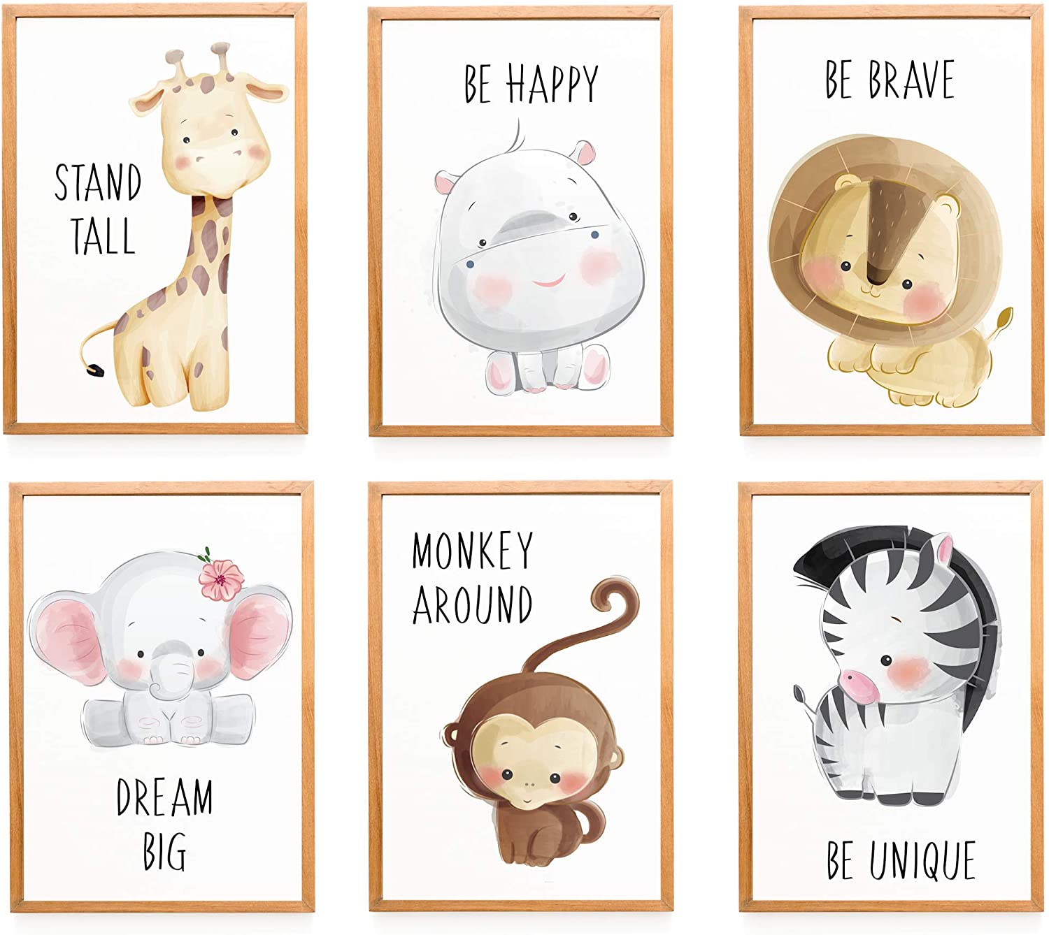 WIETRE® Set of 6 Nursery Animal Posters - Boy & Girl - Forest, Safari & Africa Themes - DIN A4 - No Frame