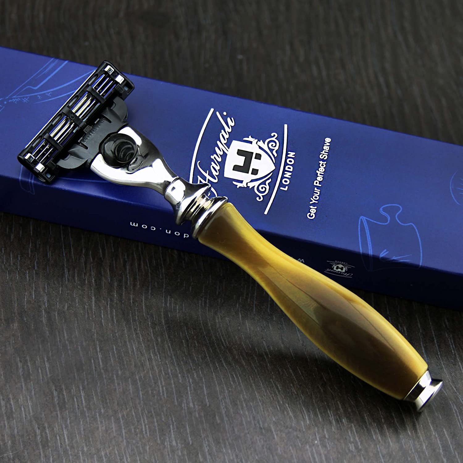 Men's Shaving Razor Triple Cartridge Compatible Razor Head with Horn Replica Handle, HORN IMITATION