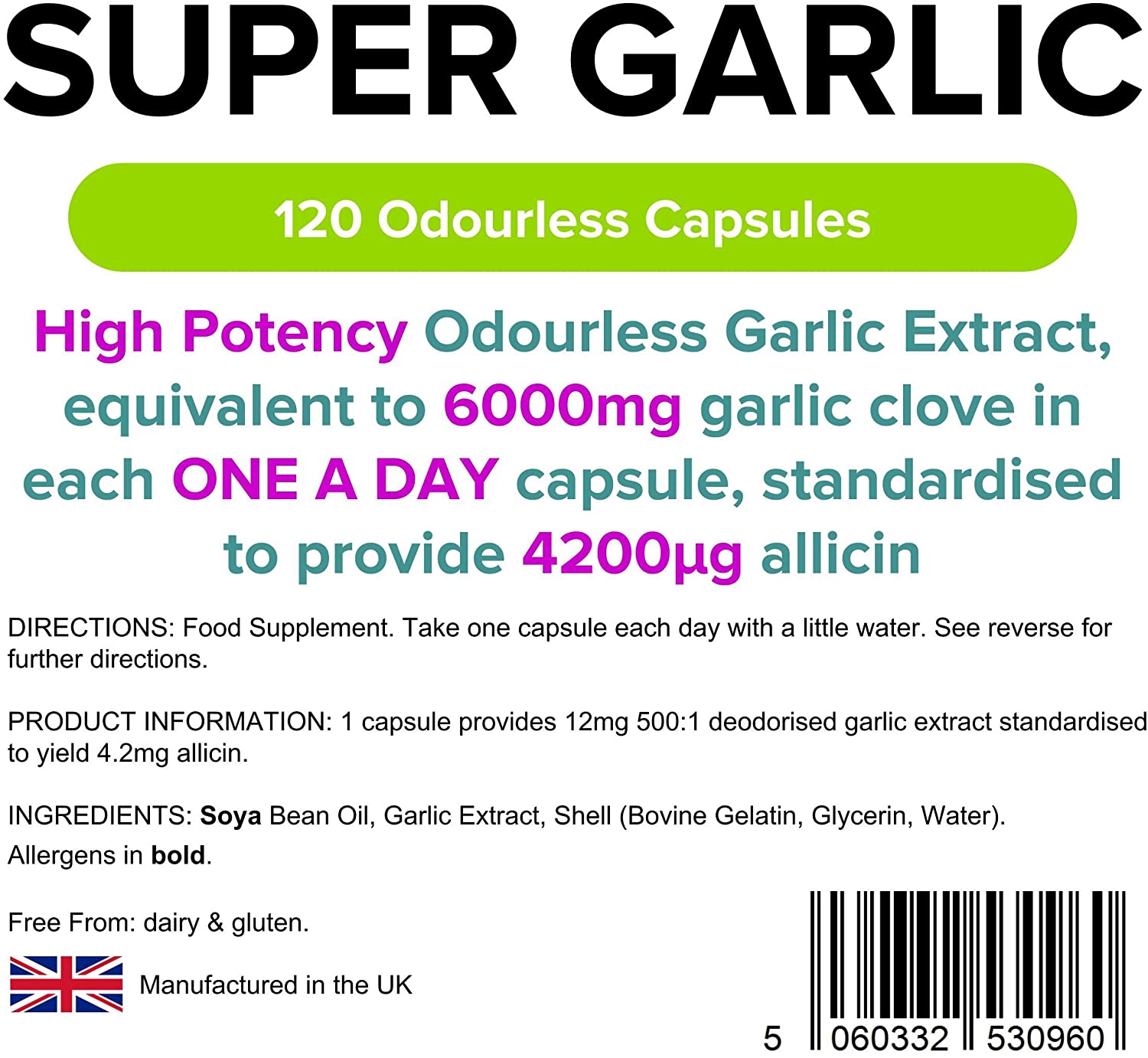 Lindens, Super Garlic 6000mg High Strength, 120 '1-A-Day' Capsules, UK Made, High Potency Odourless Garlic Extract - Image 3