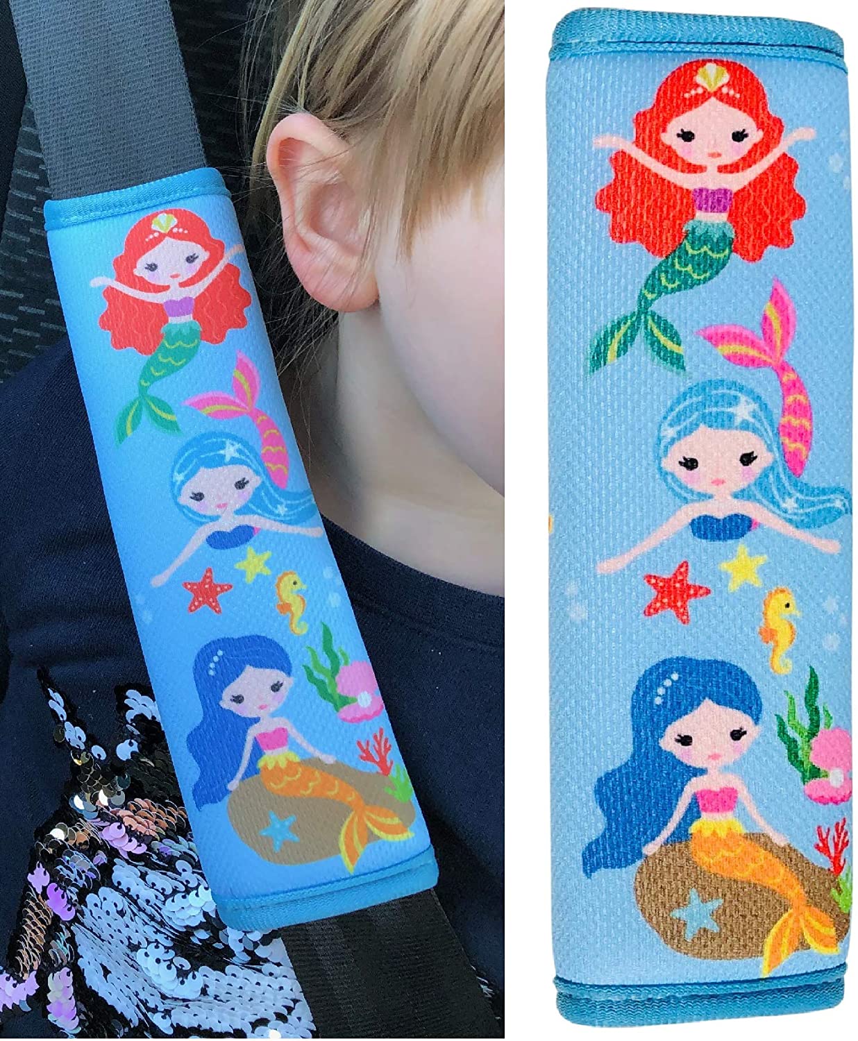 HECKBO 1x Kids Car Seat Belt Pads Seat Belt Protectors, Mermaid
