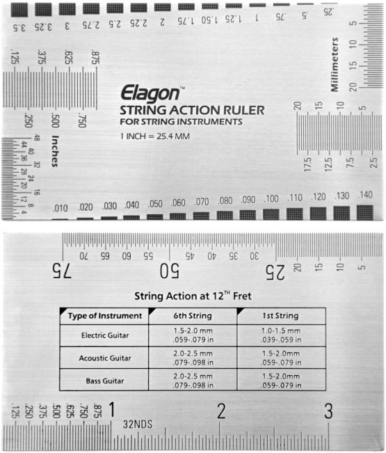 Elagon UK (ARL) Pro Care Kit Accessories - String Action Ruler/Action Gauge. Metallic Ruler For Measuring Several Guitar/Strings Settings For Optimum Setup and Playability. For All Electric Guitars, Acoustic Guitars, Classical Guitars, Bass Guitars and Other Stringed Instruments. - Image 2