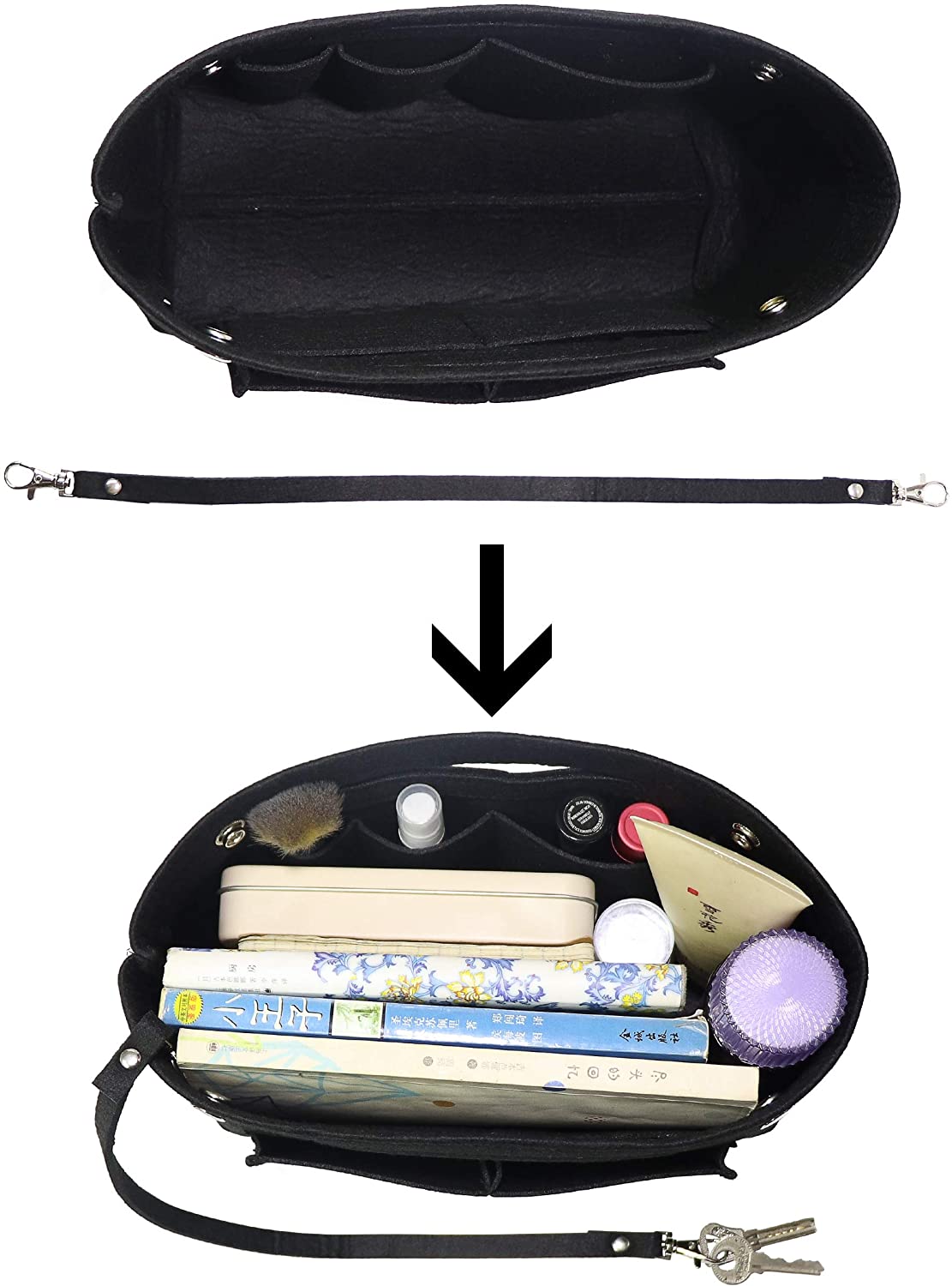 Soyizom Felt Handbag Purse Organiser Liner Shaper Insert Bag In Bag with Keychain for Speedy Neverfull 8 Colors(Black,large) - Image 2