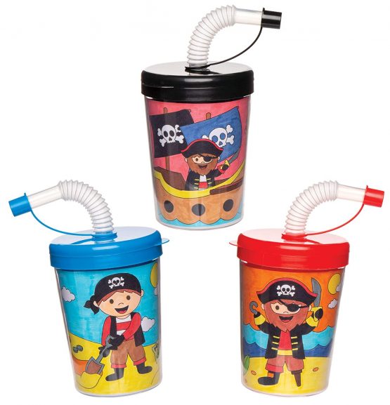 Baker Ross AW619 Pirate Bendy Straw Travel Cup, Colour in Projects for Arts and Crafts Activities for Kids (Pack of 3), Assorted, 3 Count (Pack of 1) - Image 3