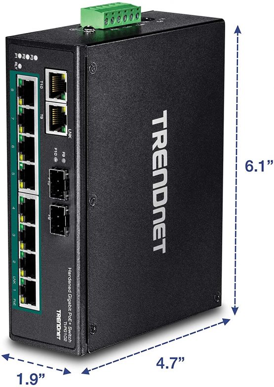TRENDnet 10-Port , TI-PG102, 8 x Gigabit PoE+ Ports, DIN-Rail Mount, 2 x SFP Slots, 240 W PoE Power Budget, Network Switch, IP30, VLAN, QoS - Image 3