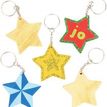 Baker Ross AV609 Wooden Star Keyring Kit, For Kids to Assemble and Attach to Key Rings and Bags (Pack of 8), Wood, 6cm