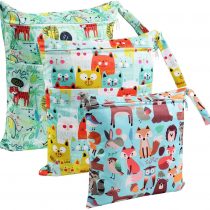 Wet Bag, BelleStyle Nappy Bag, 3 PCS Wet Dry Bag, Reusable Produce Bags, Wet Suit Bag, Waterproof Washable Hanging Large Two Zippered Pockets for Baby Diaper Travel Beach Pool Daycare Gym Bag (Green)