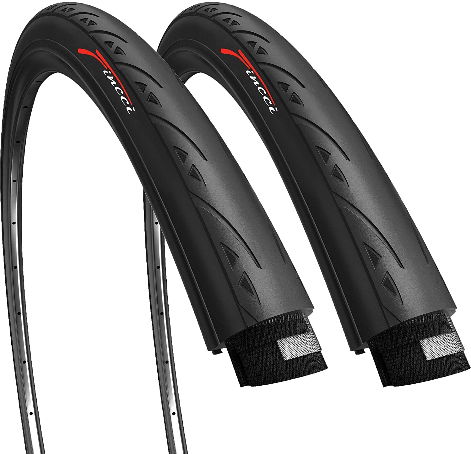 Fincci Pair 700 x 25c Road Tyres, Slick Road Bike 700c Tyres, 25-622 with 1mm Nylon Anti Puncture 60 TPI, Wheelset 28 inch