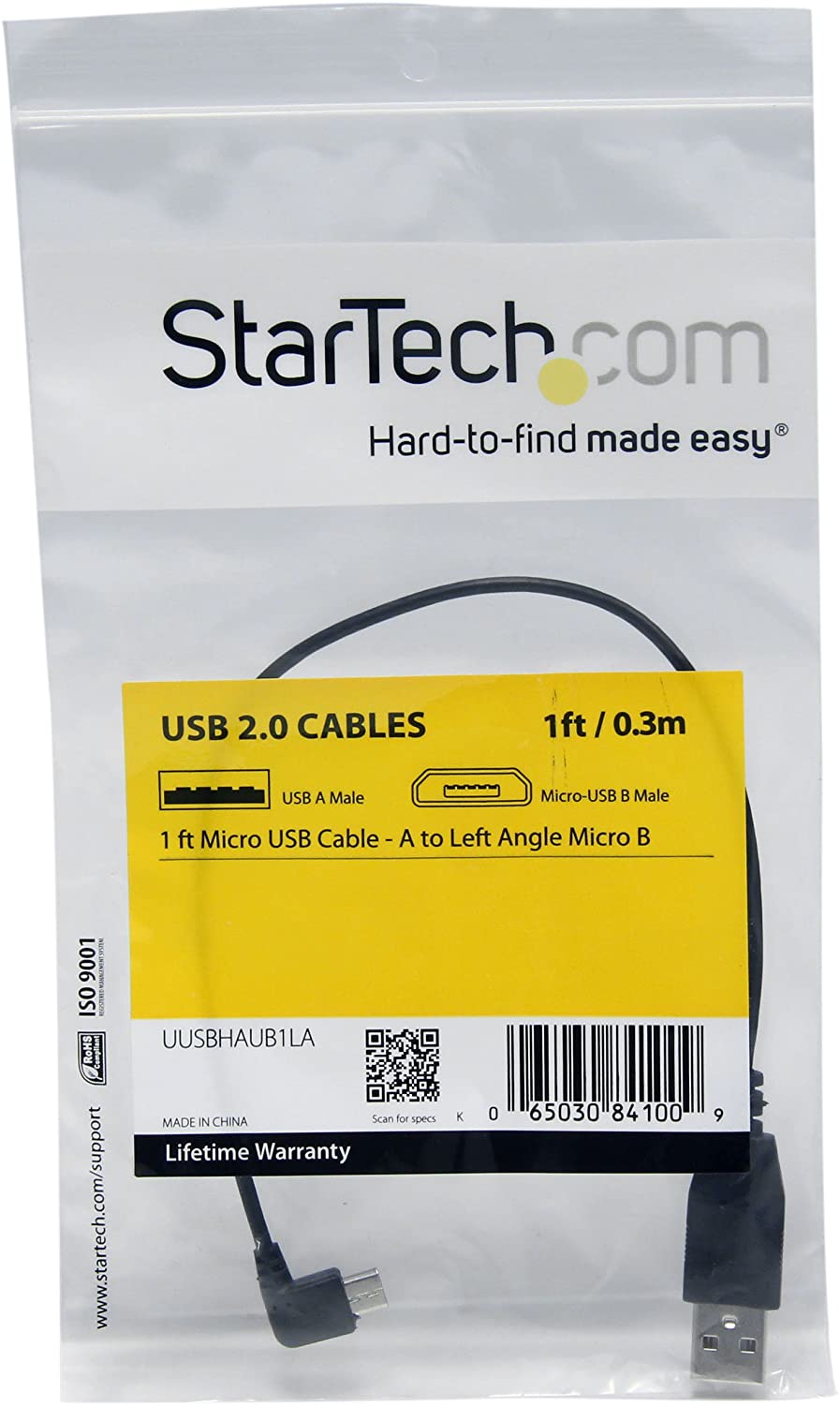 StarTech.com UUSBHAUB1LA 1 ft (0.3 m) USB to Micro USB Cable, USB 2.0 A to Left Angle Micro B, Black, Micro USB Cable - Image 4