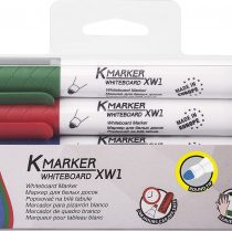 Kores - K-Marker XW1: Coloured Whiteboard Marker Pens with Round Tip, Dry Wipe and Low-Odour Ink, School and Office Supplies, Set of 4 Assorted Colours