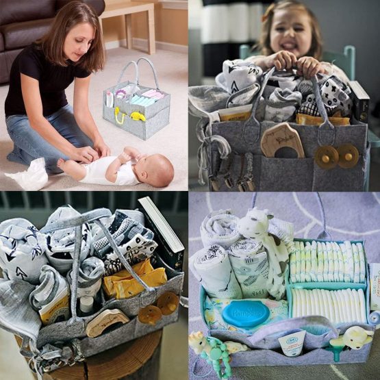 YiCoo Foldable Baby Diaper Caddy Organiser, Portable Nursery Storage Basket Bin with Changeable Compartments(Light Grey) - Image 2