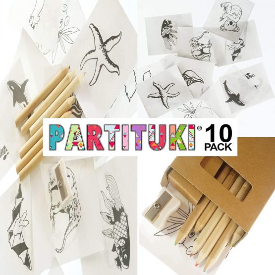 Partituki 10 Coloring Packs. Each with 6 colored pencils, 1 Notebook with Drawings and 1 Sharpener. Ideal as Birthday Party Gift - Image 4