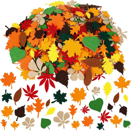 Boao 528 Pieces Leaf Stickers Felt Leaf Fall Stickers Maple Leaf Decals Assorted Autumn Leaf Decorations for Thanksgiving Party Craft Ornaments