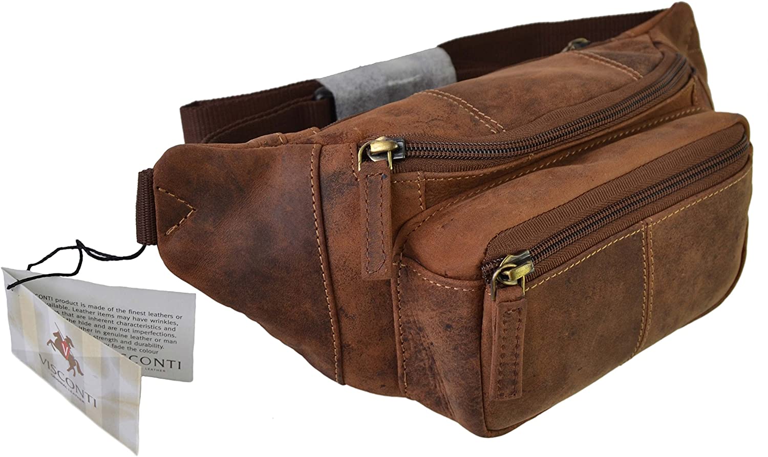 Visconti Leather Oiled Bum Bag Fanny Pack, Oil Tan - Image 2