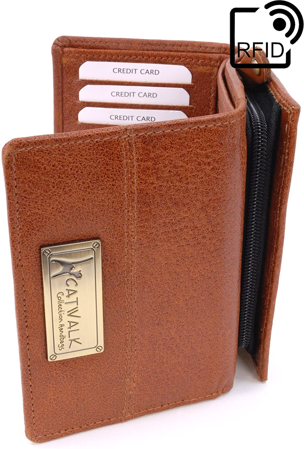 Catwalk Collection Handbags, Ladies Medium Leather Purse, Women's Trifold Wallet with 8 Card Slots & Zip Coin Pocket, RFID - Image 3