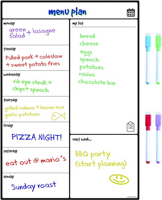 Magnetic White Board Fridge Calendar by Smart Panda - Useful Menu Planner, Memo Or Weekly Shopping List for Adults and Children - Easy to Write and Wipe Notice Board - Weekly
