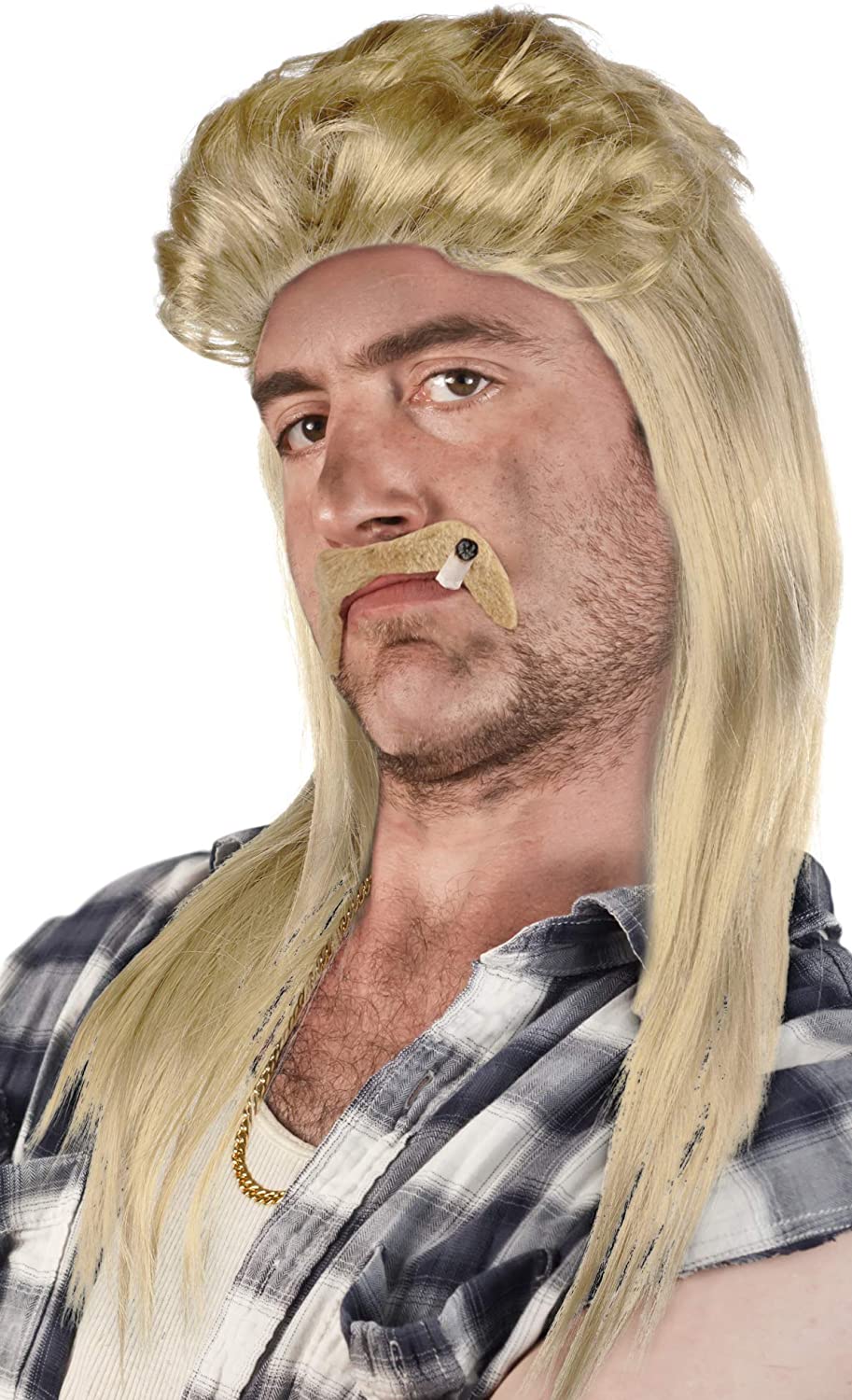SET of: Mullet Wig + Beard + Gold Chain