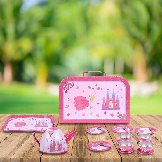 SOKA Fairy Tale Princess Metal Tin Teapot Set with Carry Case Toy for Kids - 18 Pcs Illustrated Colourful Design Toy Tea Party Set for Boys and Girls Pretend Role Play - Image 3