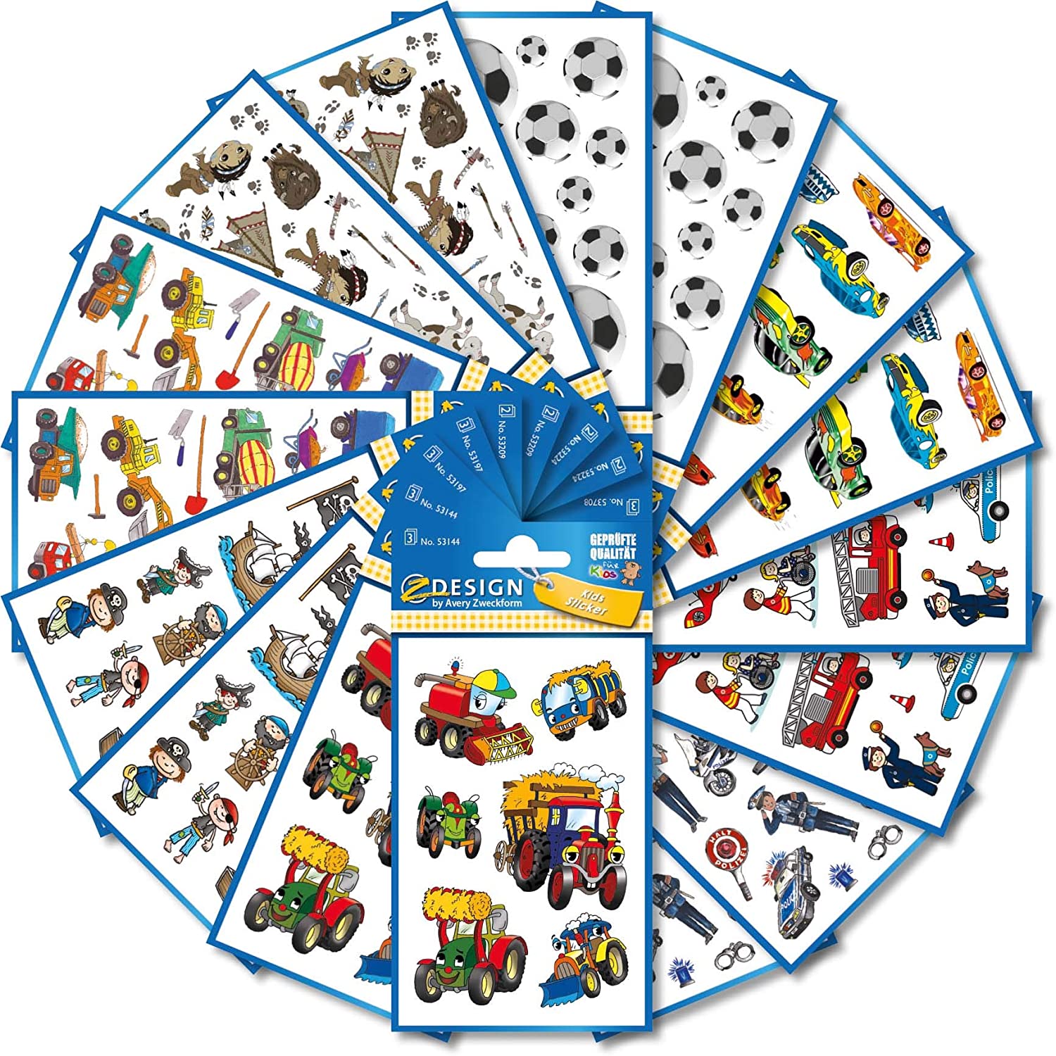 AVERY Zweckform 524 Sticker for Children (Boys, Children's Stickers, Football, Tractor, Pirates, Cars