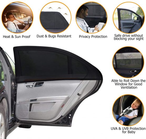 UEOTO Car Sun Shades for Baby 2 Pack, Car Window Shade Blinds Covers for Kids Pets with UV Rays/Sun Heat/Glare Protection, Car Sunshades Shield with Breathable Mesh Visor for Side Rear Full Window - Image 4