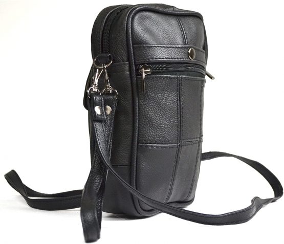 Mens Lorenz Man Bag Leather Black With Wrist & Shoulder Strap - Black - Image 2